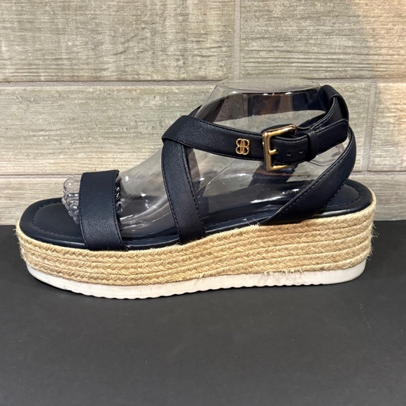 BANDOLINO Navy Logo Woven Padded Major Square Toe Wedge Heeled Sandal 9.5 M - Picture 7 of 11